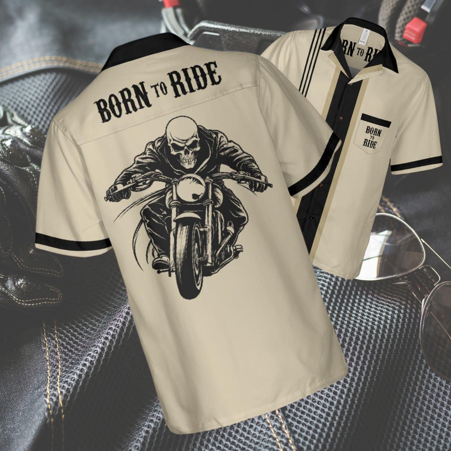 Born to Ride Motorcycle Button Up Shirt with Pocket, Biker Short-sleeve Hawaiian Shirt Motorcycle Rider Gifts