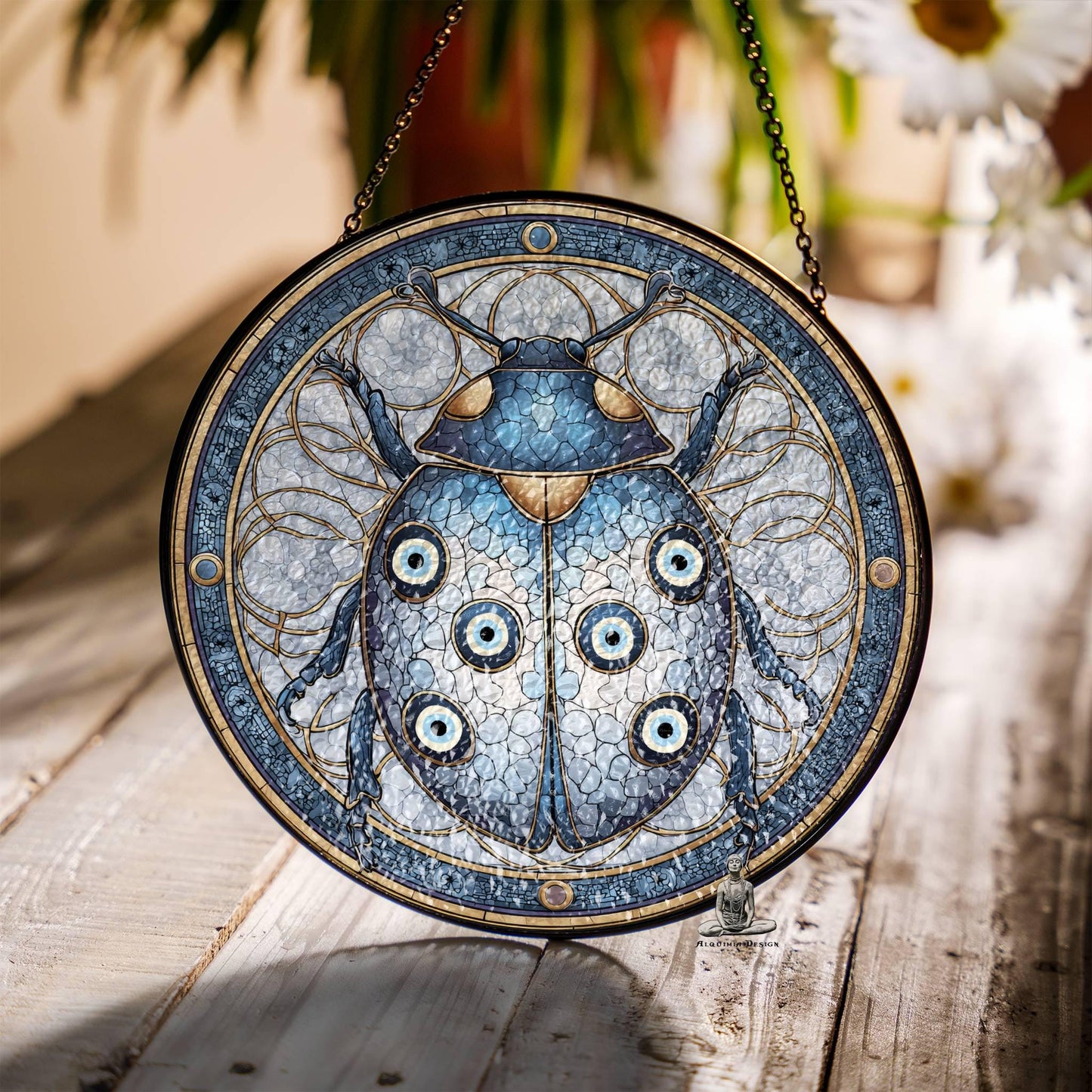 Evil Eye Ladybug Stained Glass SunCatcher - Protection Wall Art Home Decoration