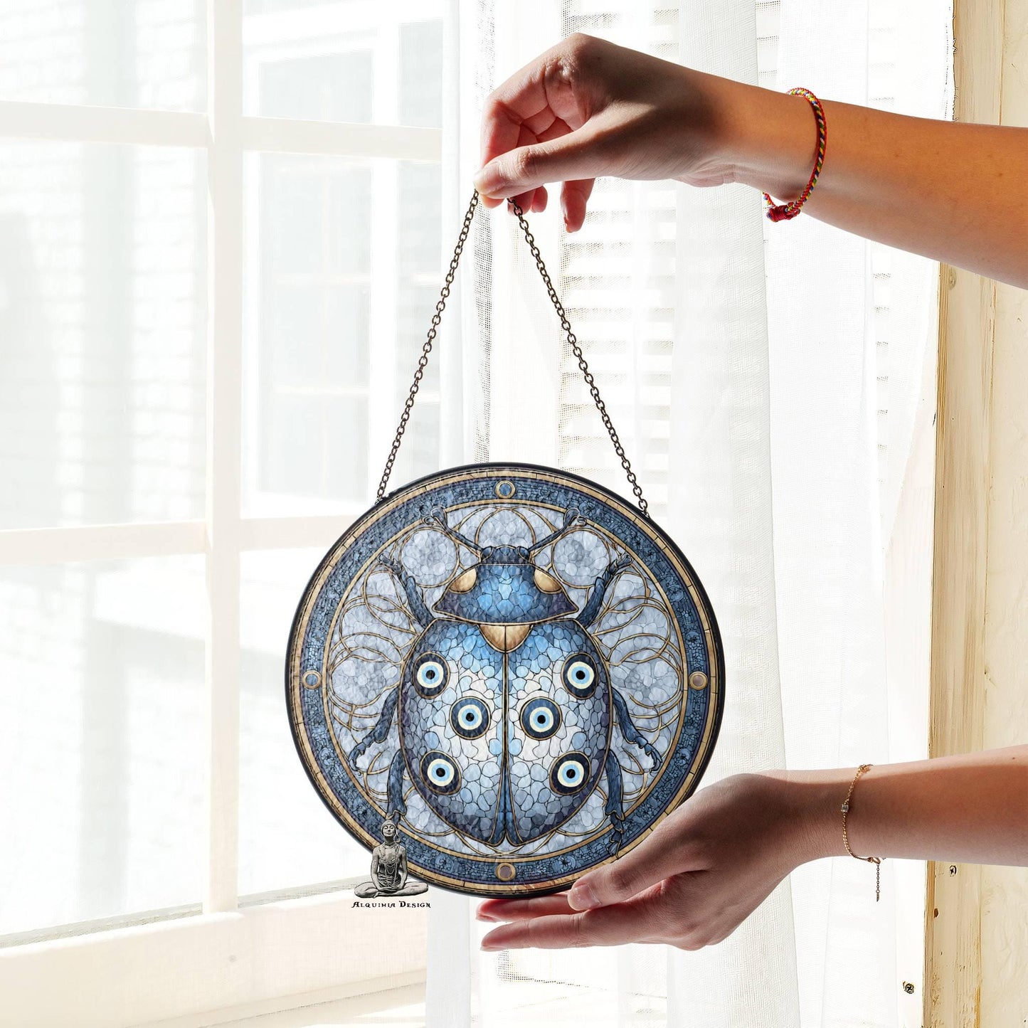Evil Eye Ladybug Stained Glass SunCatcher - Protection Wall Art Home Decoration