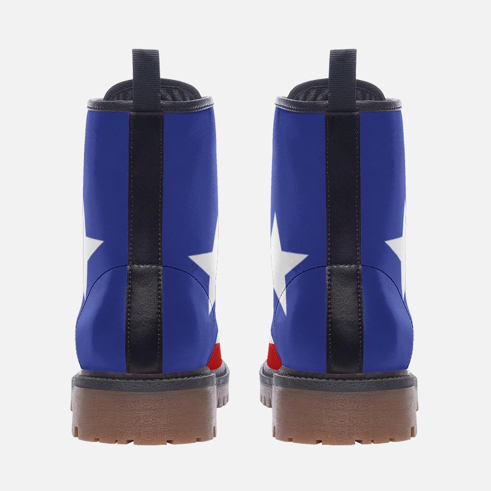 Puerto Rico Flag Boots, Vegan Leather Combat Boots Boricua Shoes