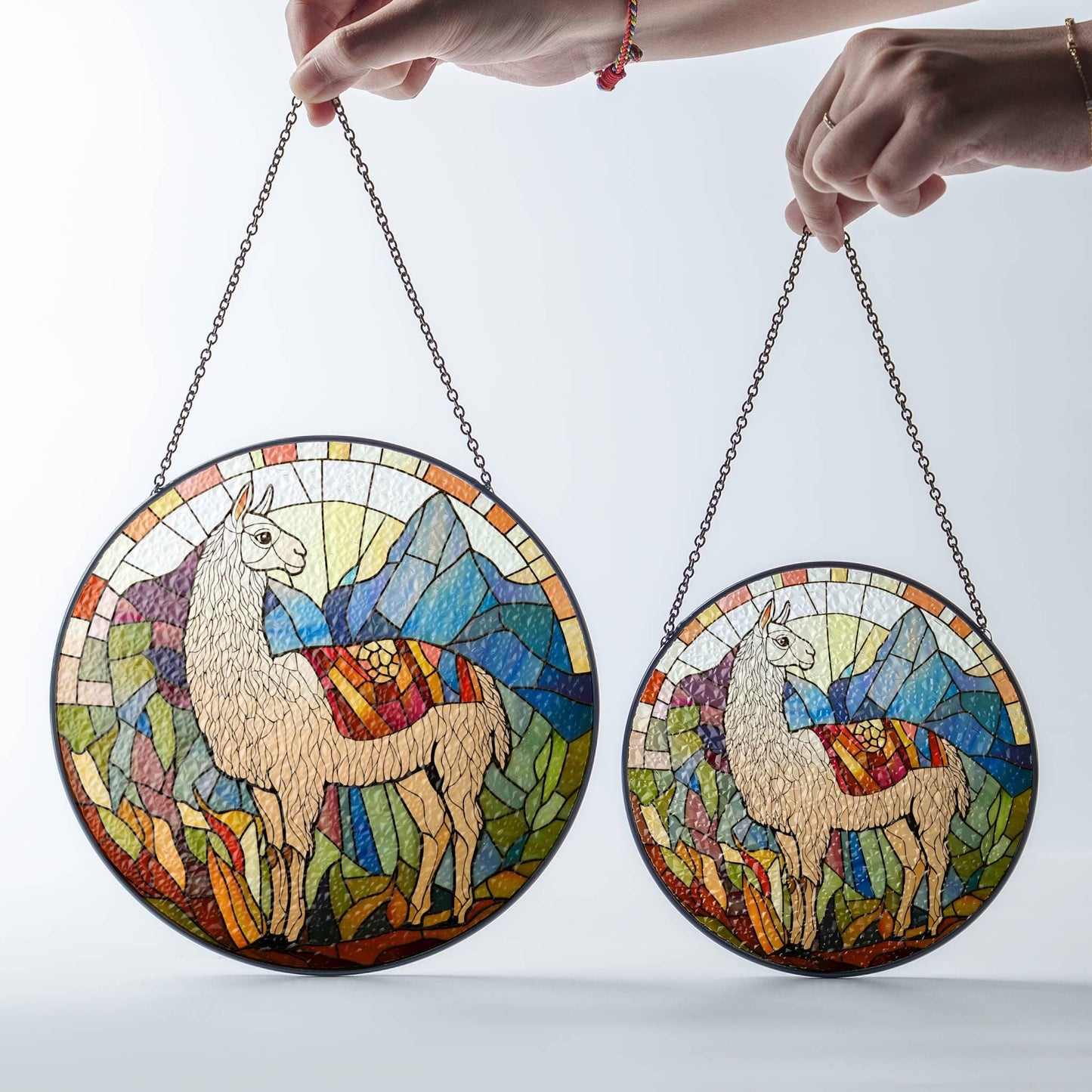 Llama Stained Glass Sun Catcher - Alpaca Window Hanging Decor