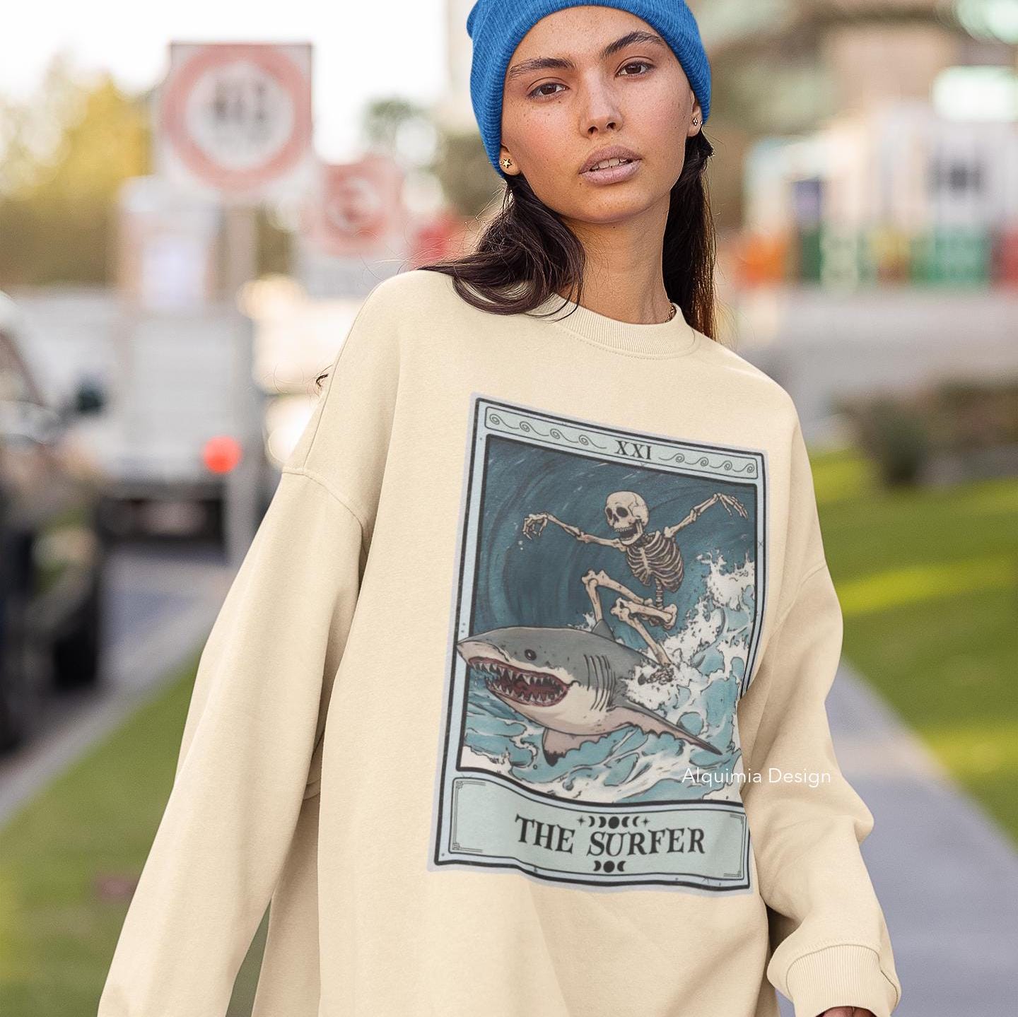 The Surfer Tarot Card Sweatshirt - Gift for Beach Lovers Ocean Enthusiasts