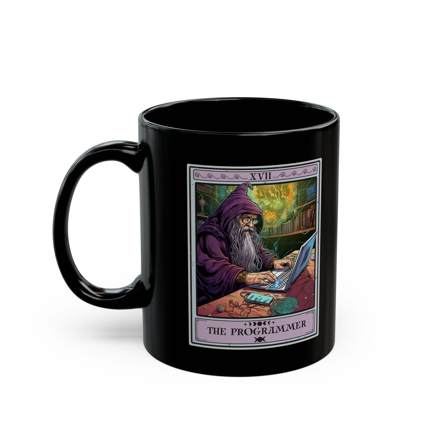 Programmer Tarot Card Mug - Black 11oz Gift for Coders