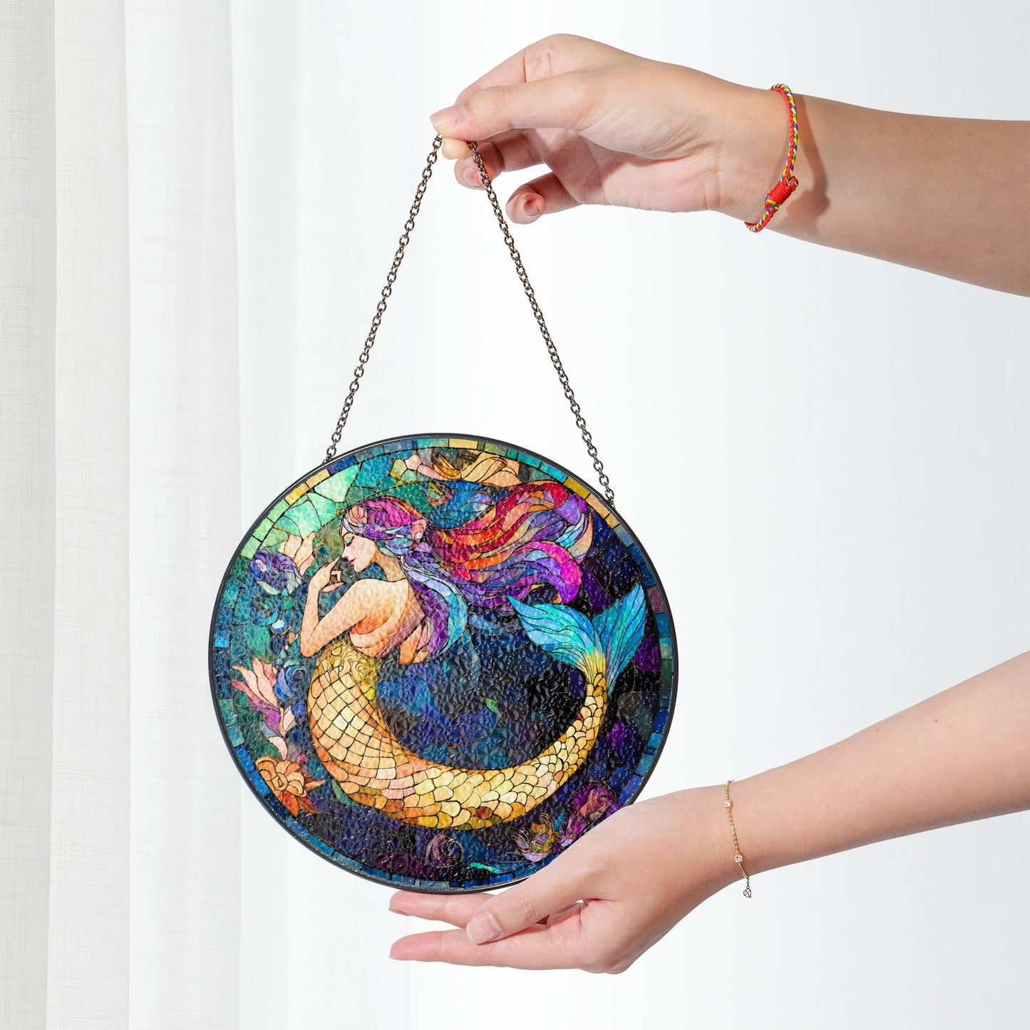 Mermaid Stained Glass Sun Catcher - Under the Sea Window Decor for Mermaid Lovers