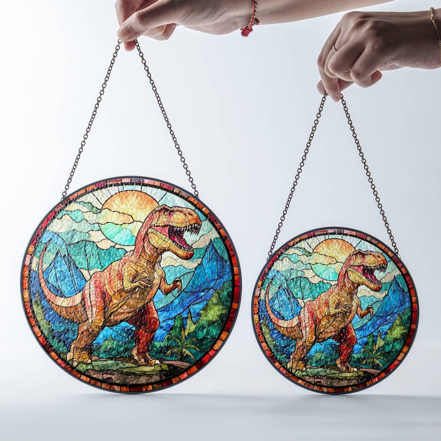 T-Rex Stained Glass SunCatcher - Dinosaur Window Hanging Decor Gift