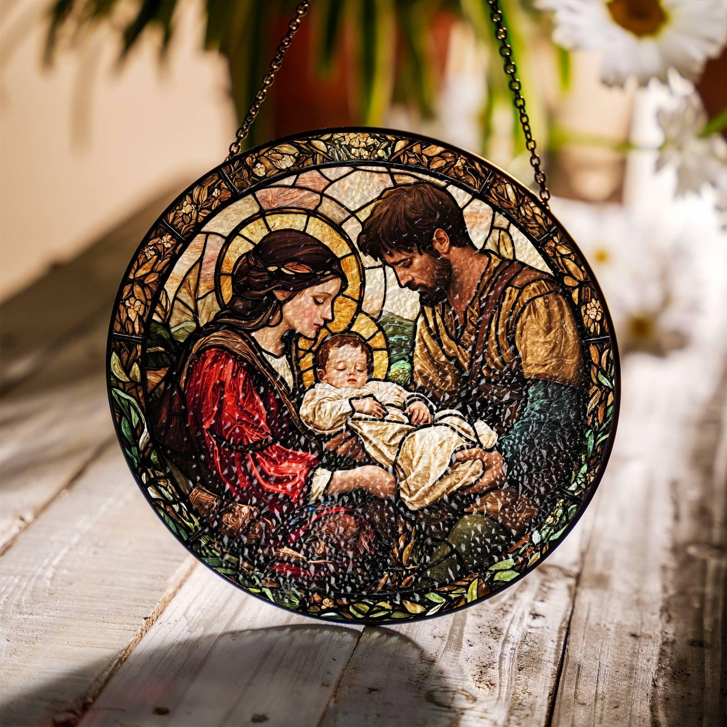 Nativity Stained Glass Nativity Scene Suncatcher Christian Jesus Art
