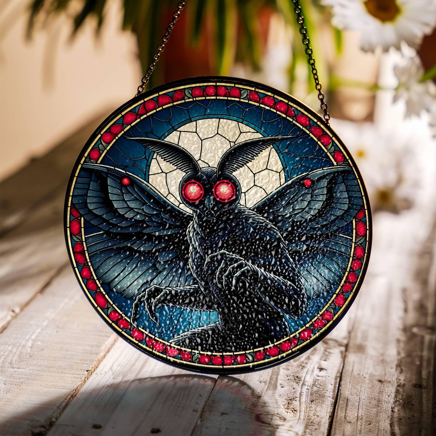 Mothman Stained Glass Sun Catcher - Cryptid Window Hanging Decor