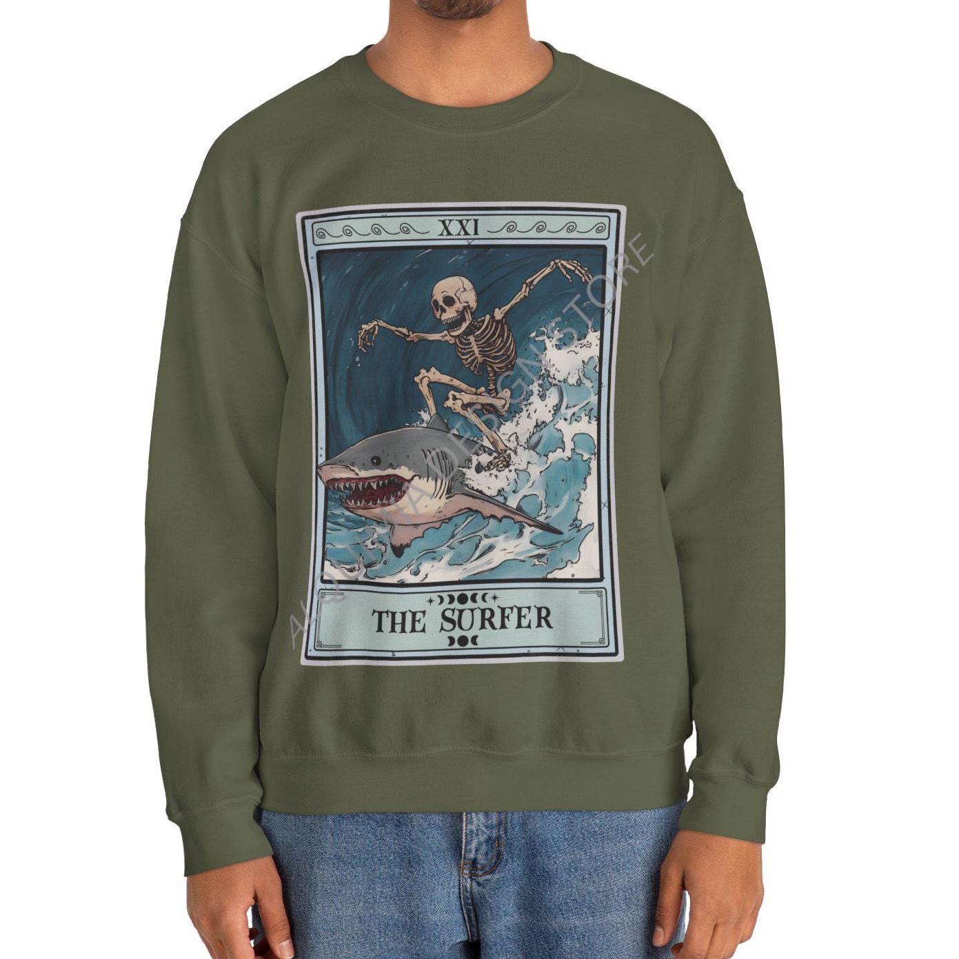 The Surfer Tarot Card Sweatshirt - Gift for Beach Lovers Ocean Enthusiasts