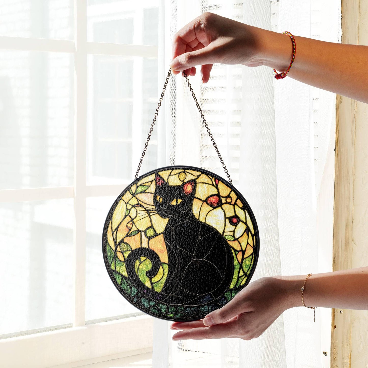 Black Cat Stained Glass Cat SunCatcher Window Hanging Cat Owner Gift