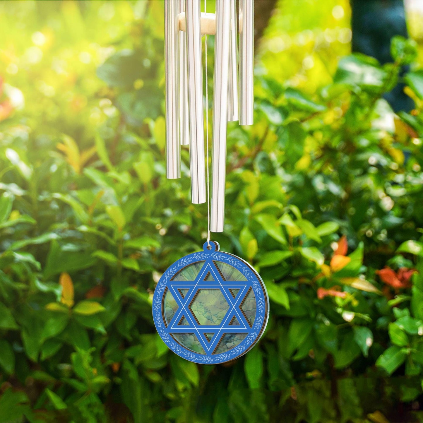 Star of David Wind Chime - Jewish Suncatcher Home Decor Hanukkah Israel Colors