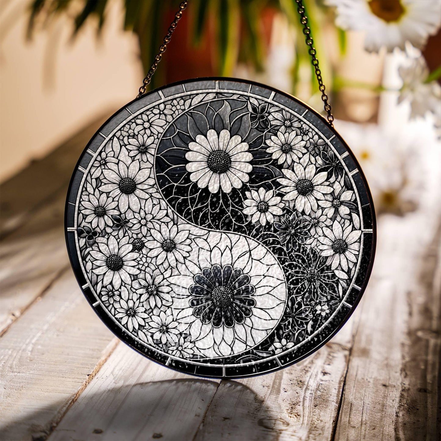 Yin Yang Stained Glass Sun Catcher - Light Catcher Window Hanging Decor