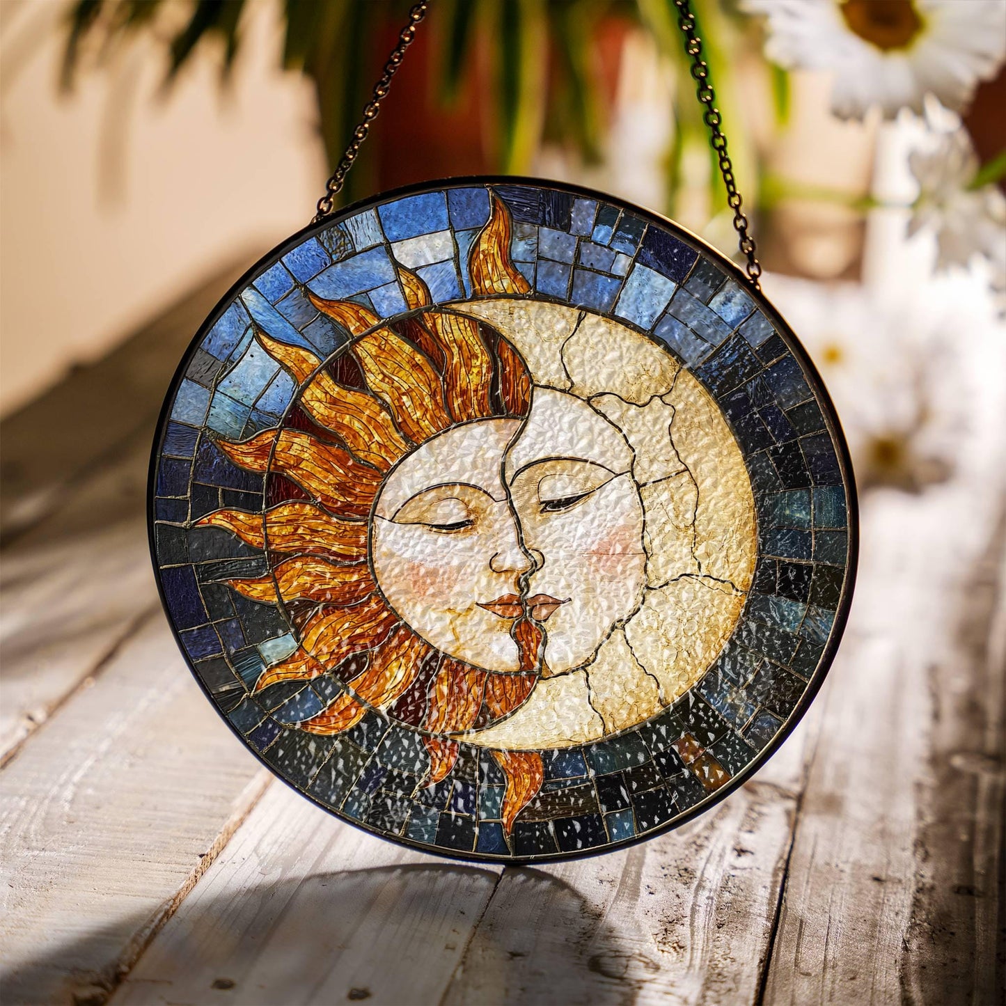 Stained Glass Sun Moon SunCatcher - Decorative Window Hanging