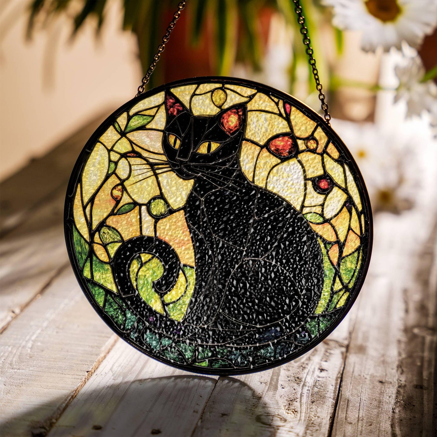 Black Cat Stained Glass Cat SunCatcher Window Hanging Cat Owner Gift