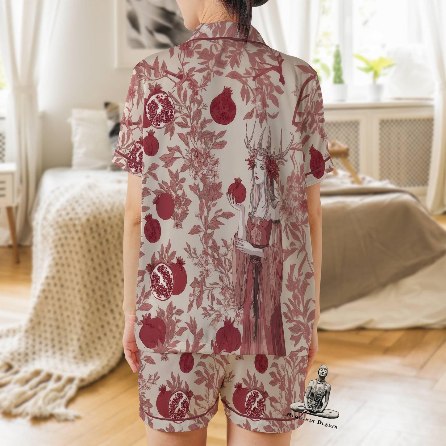 Persephone Pajama Set Short Sleeves, Persephone Goddess Pomegranate Pajamas Set