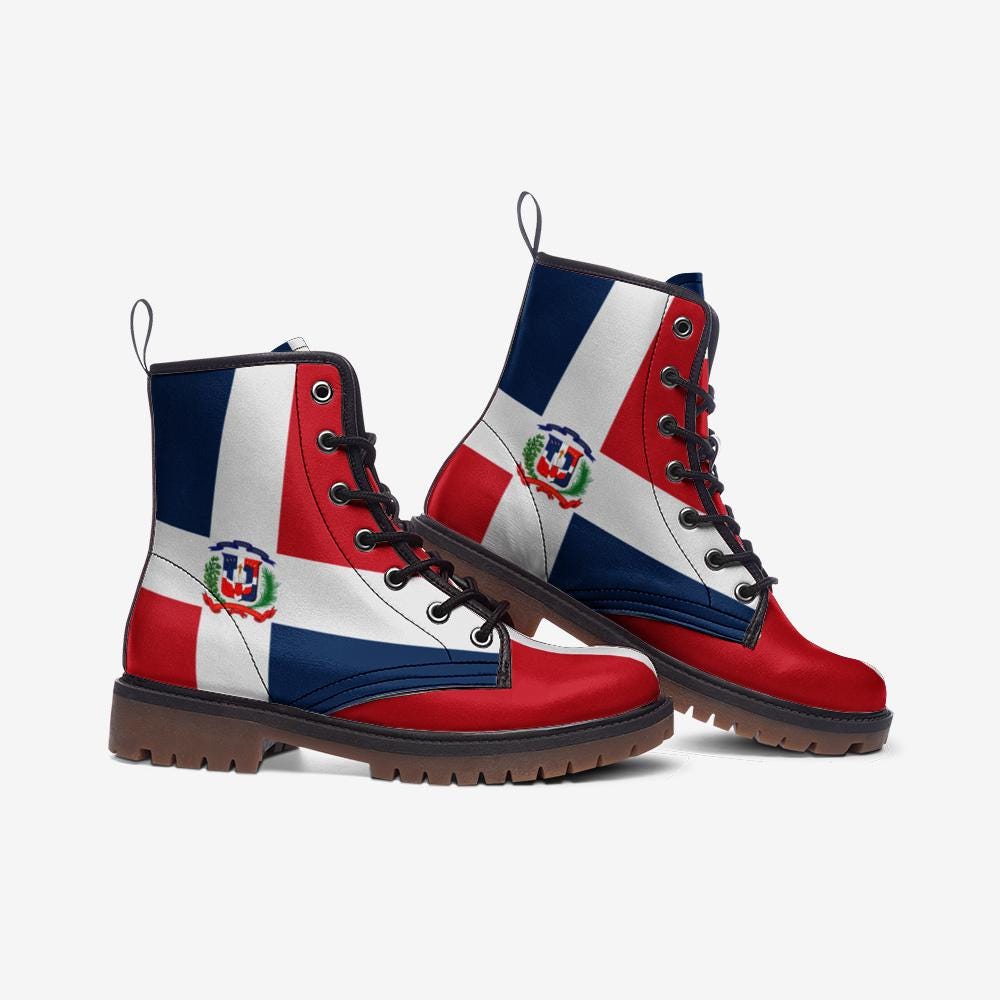 Dominican Republic Flag Boots, Republica Dominicana Vegan Leather Combat Boots