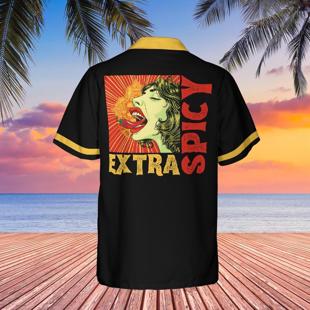 Extra Spicy Button Down Shirt, Spicy Food Short-sleeve Hawaiian Shirt Spicy Chili Shirt