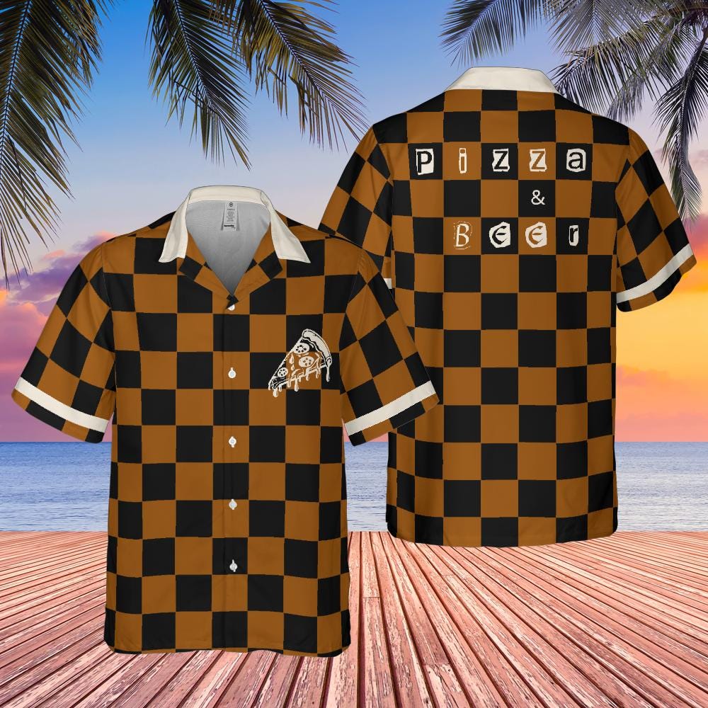 Pizza & Beer Button Down Shirt, Foodie Shirt Short-sleeve Hawaiian Shirt Funny Pizza and Beer Lover Gifts