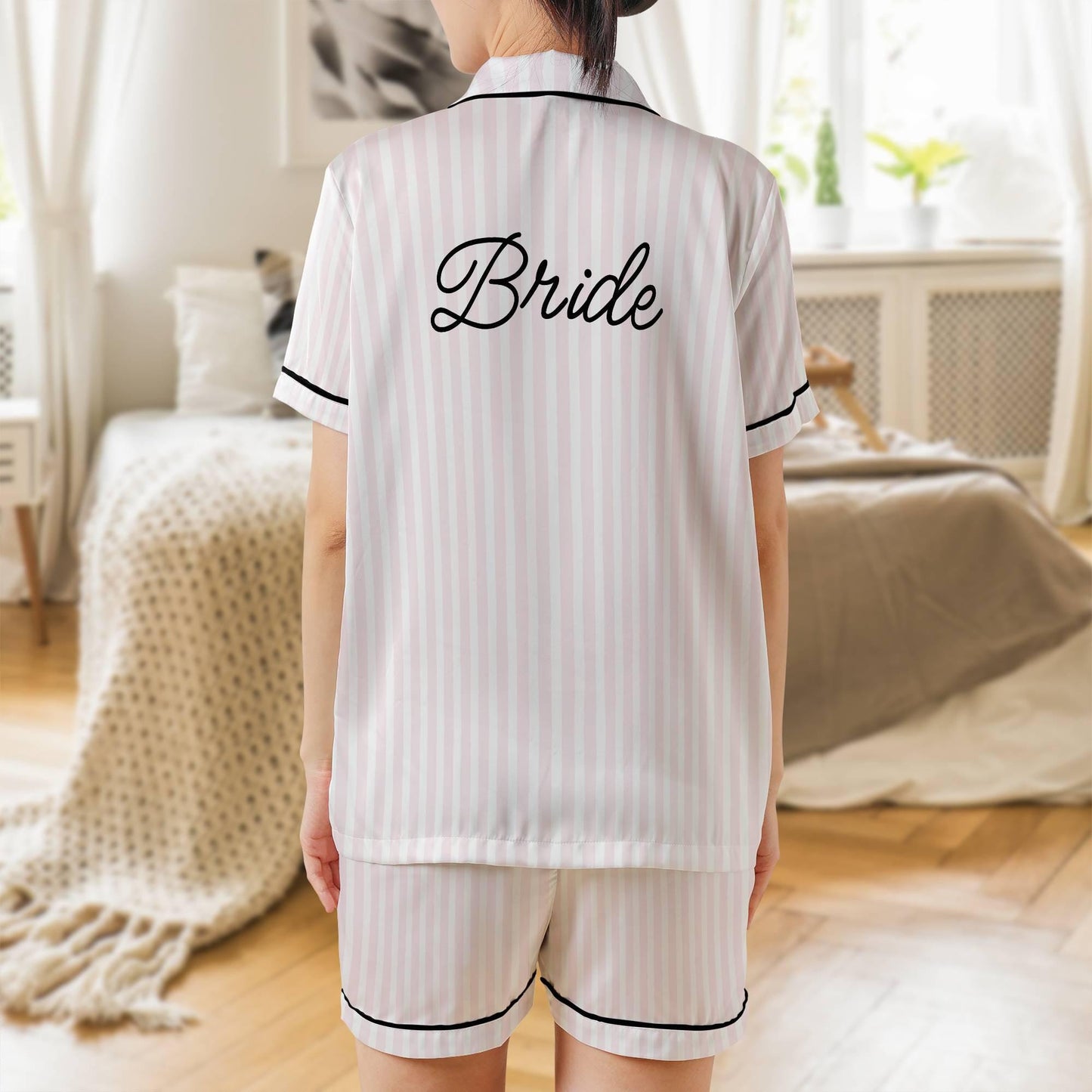 Bride Pajama set, Personalized Bridal PJs Short Sleeve PJ with shorts
