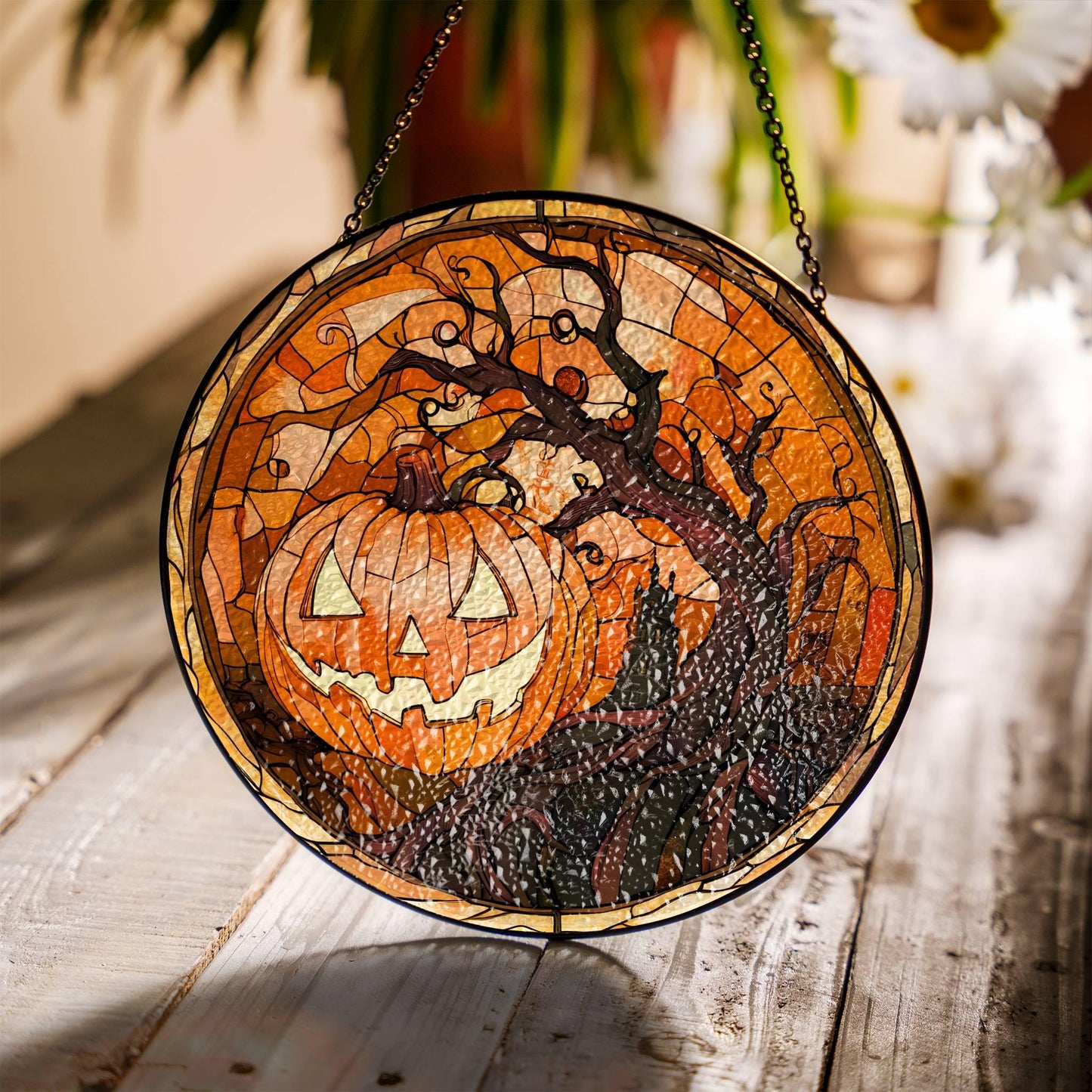 Halloween Witch Stained Glass SunCatcher Halloween Window Home Decor