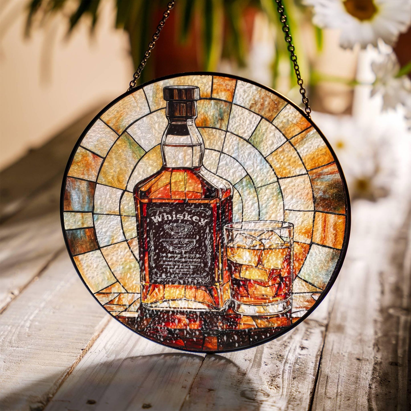 Whiskey Stained Glass SunCatcher Whisky Window Hanging Home Decor