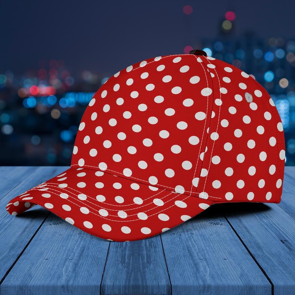 Red Polka Dot Cap, Red White Polka Dots Hat, Baseball Cap