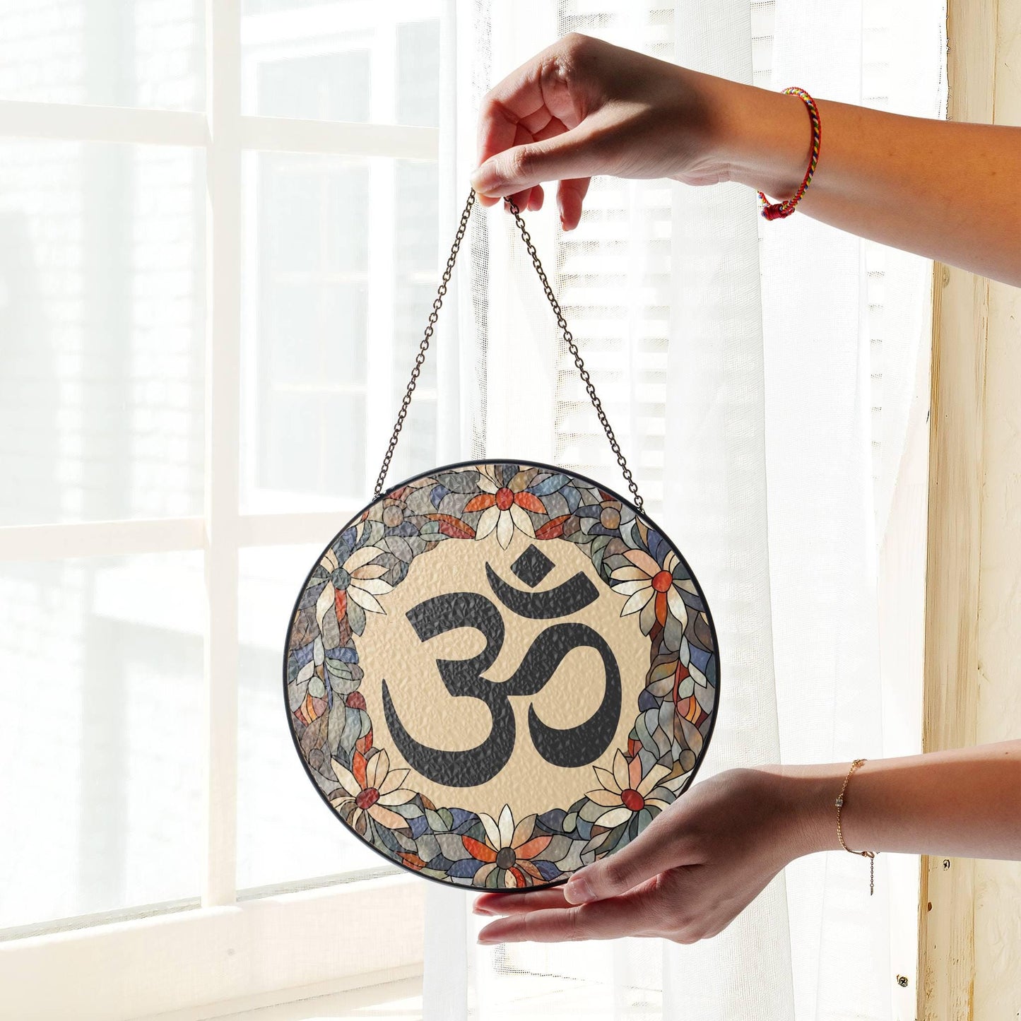 Om Stained Glass San Ohm SunCatcher Light Catcher Aum Window Hanging Protection