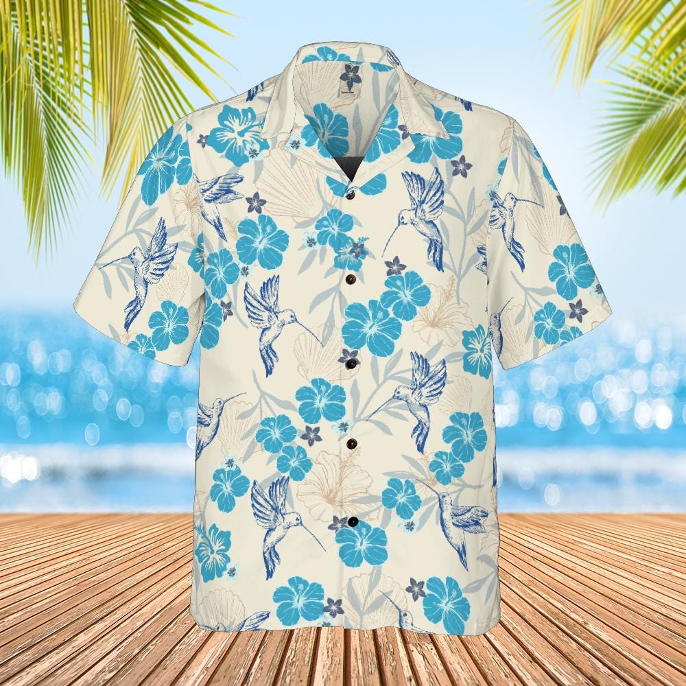 Hummingbird Hawaiian Shirt, Bird Lover Button Up Shirt Birdwatching