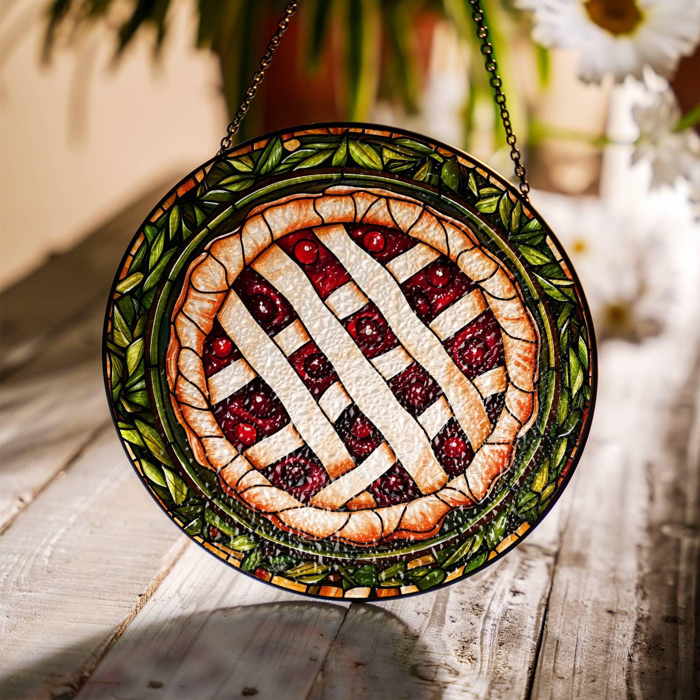 Pie Stained Glass Food SunCatcher Foodie Gift Window Hanging Home Decoration