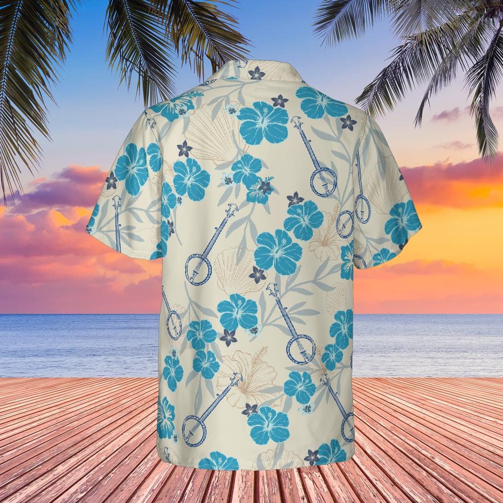 Banjo Hawaiian Shirt, Banjo Shirt Hibiscus Banjo Player Short-sleeve Button Down Shirt Banjoist Shirt Gift For Banjoist
