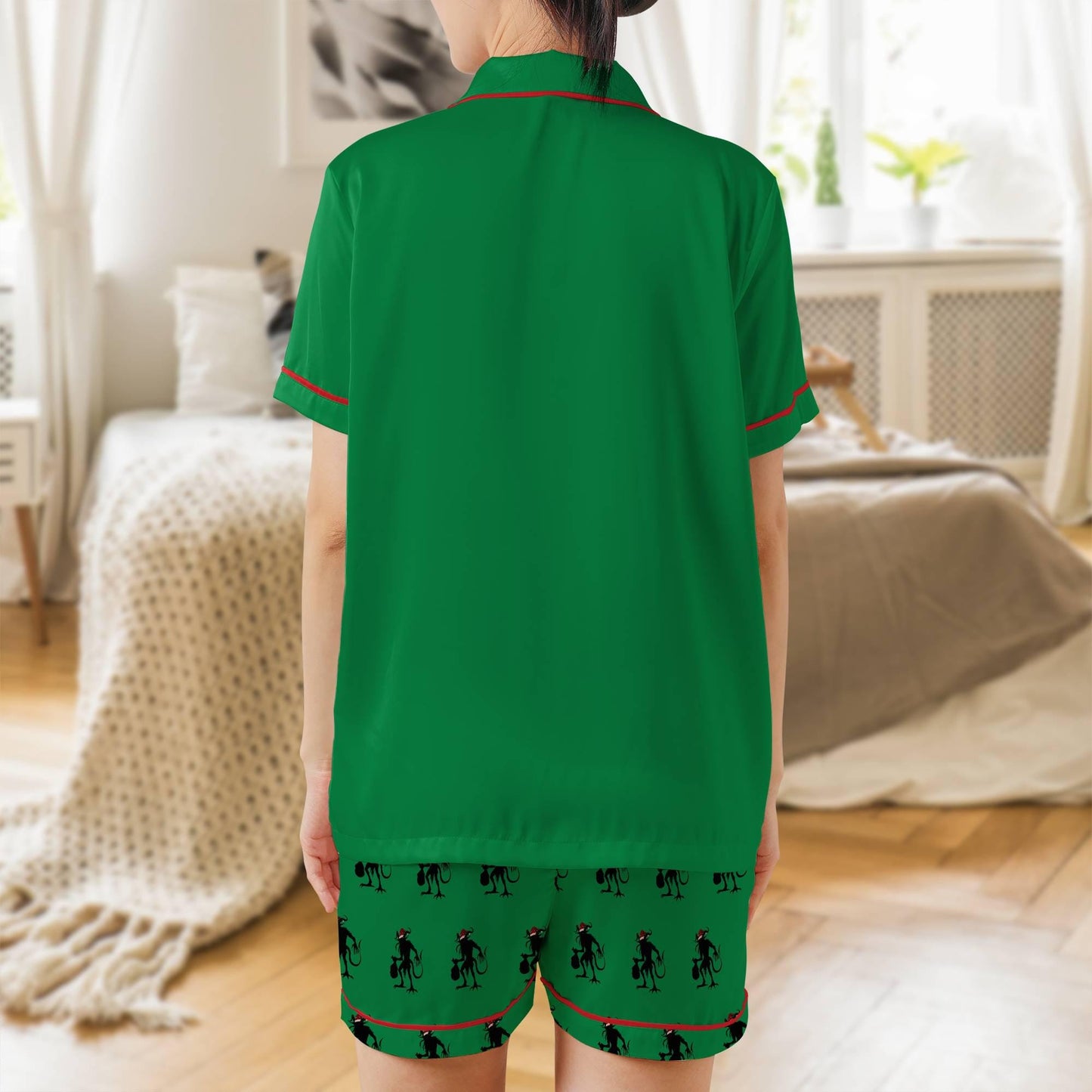 Krampus Satin Short Sleeves Pajama Set, The Krampus Christmas Women's Pajamas