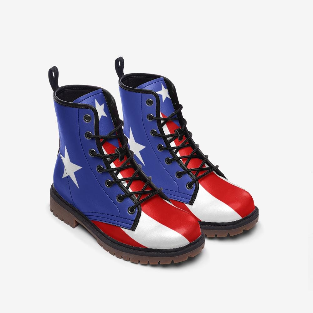 Puerto Rico Flag Boots, Vegan Leather Combat Boots Boricua Shoes