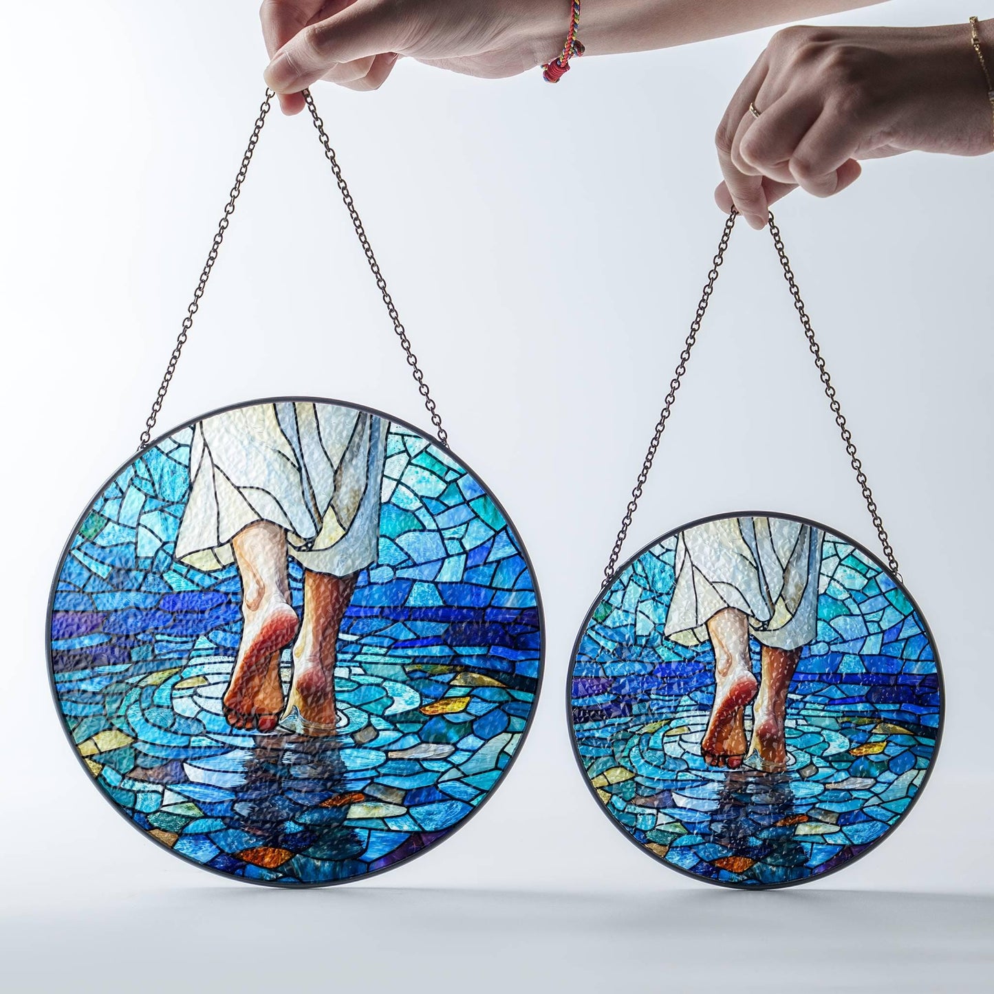 Jesus Walking on Water Stained Glass SunCatcher Christian Art Window Hanging