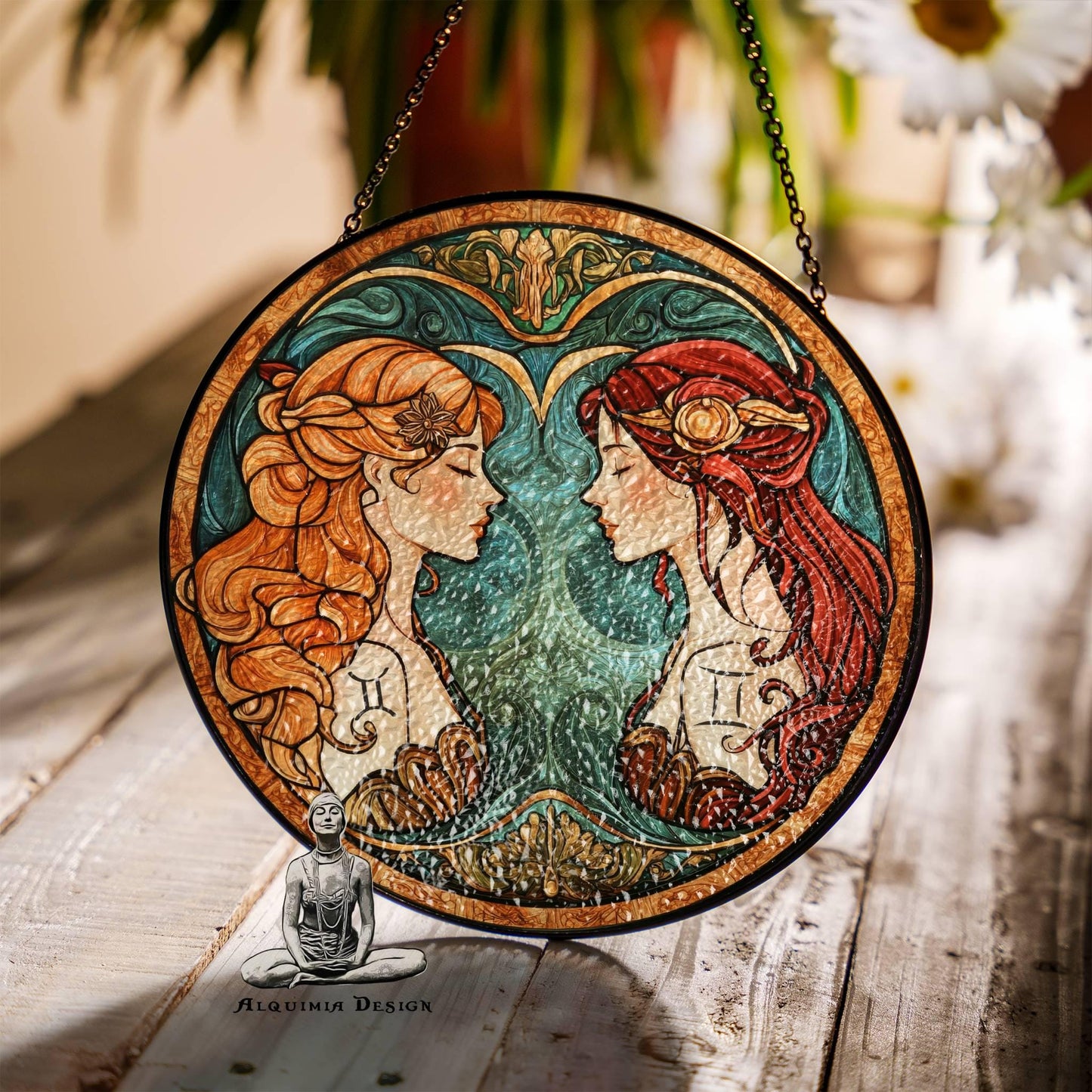 Gemini Stained Glass Zodiac SunCatcher LightCatcher Gemini Window Hanging