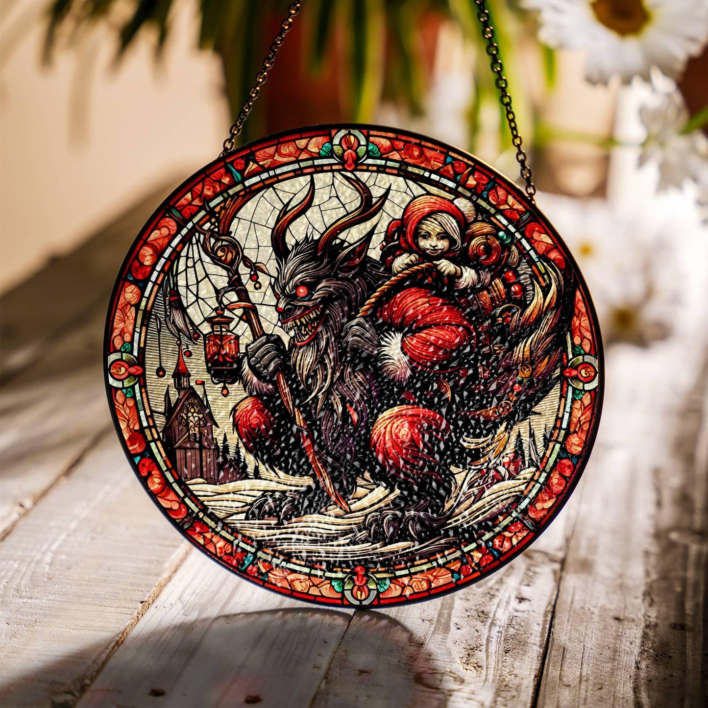 Krampus Suncatcher - Faux Stained Glass Christmas Window Decor