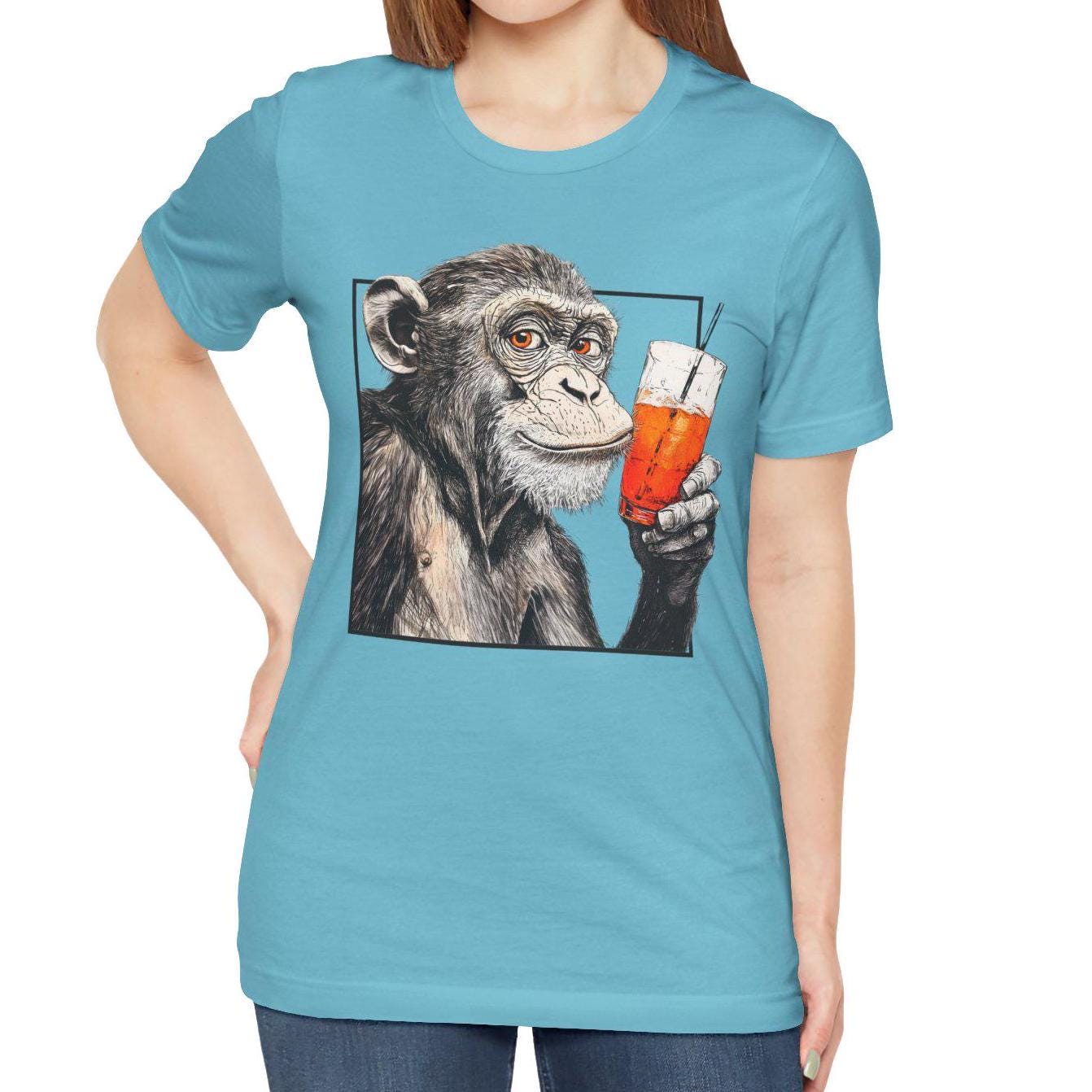 Monkey Drinking Cocktail Shirt Aperol Spritz T- Shirt, Monkey Aperol Spritz Tee