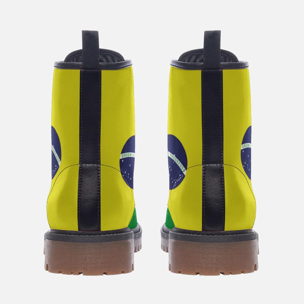 Brazil Flag Boots Vegan Leather Combat Boots Brazilian Flag Shoes