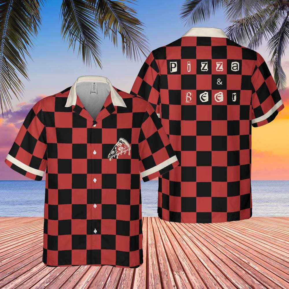 Pizza & Beer Button Down Shirt, Foodie Shirt Short-sleeve Hawaiian Shirt Funny Pizza and Beer Lover Gifts