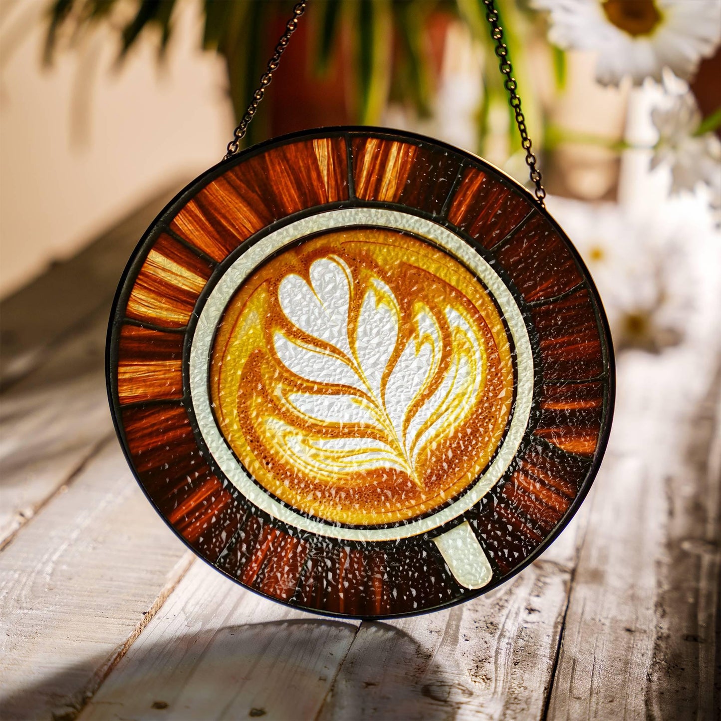 Coffee Latte Stained Glass SunCatcher Coffee Art Window Hanging Breakfast Art