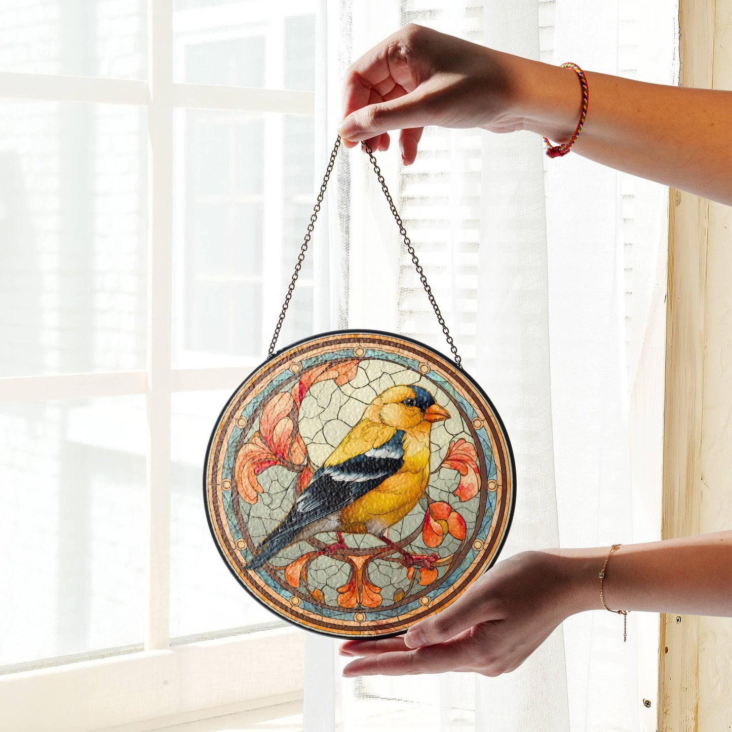 Goldfinch Stained Glass Sun Catcher - Bird Lover Window Decoration Art