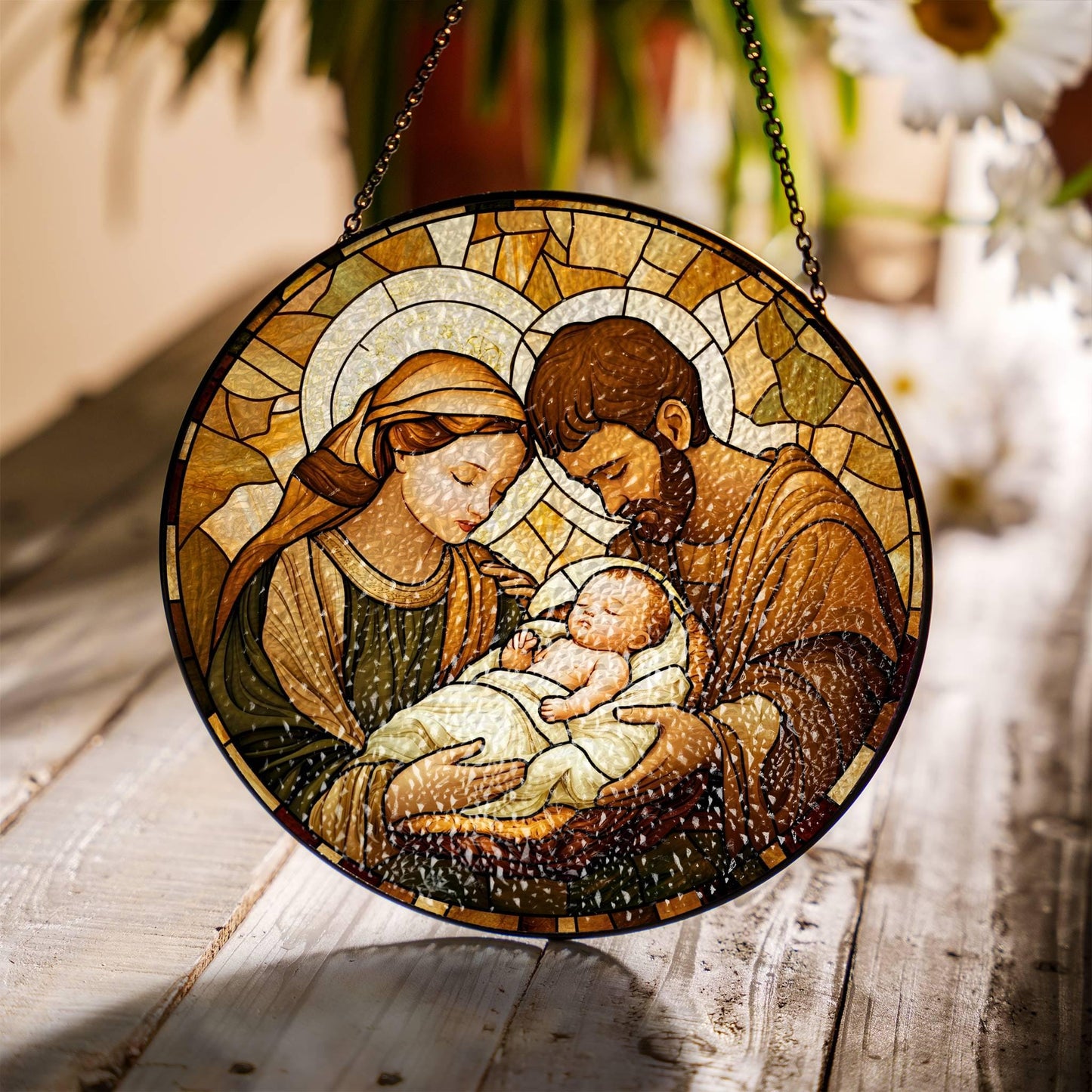 Nativity Stained Glass Nativity Scene Suncatcher Christian Jesus Art