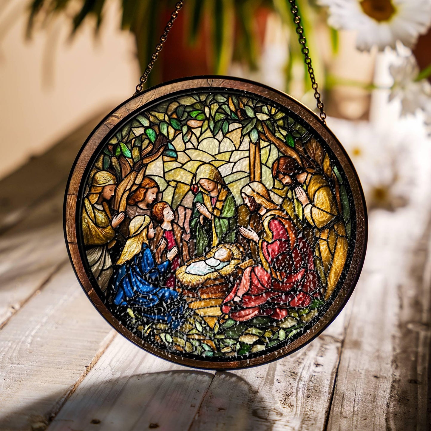 Nativity Stained Glass Nativity Scene Suncatcher Christian Jesus Art