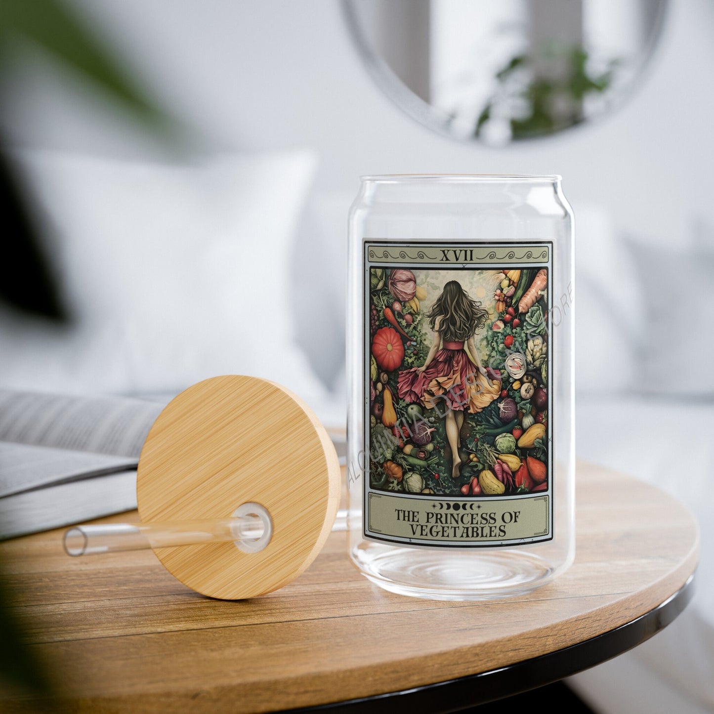 Vegetable Lover Tumbler - 16oz Tarot Card Sipper Glass with Bamboo Lid