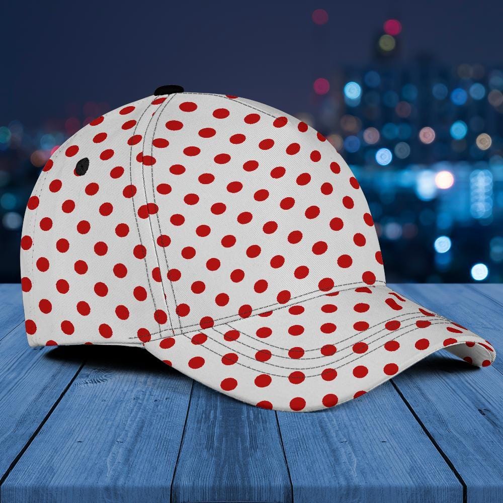 Red Polka Dot Cap, Red White Polka Dots Hat, Baseball Cap