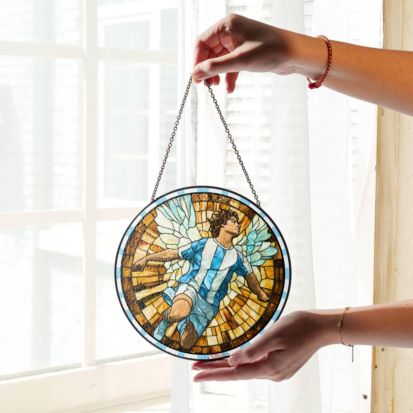 Argentina Stained Glass Guardian Angel SunCatcher Argentina Flag Colors Decor