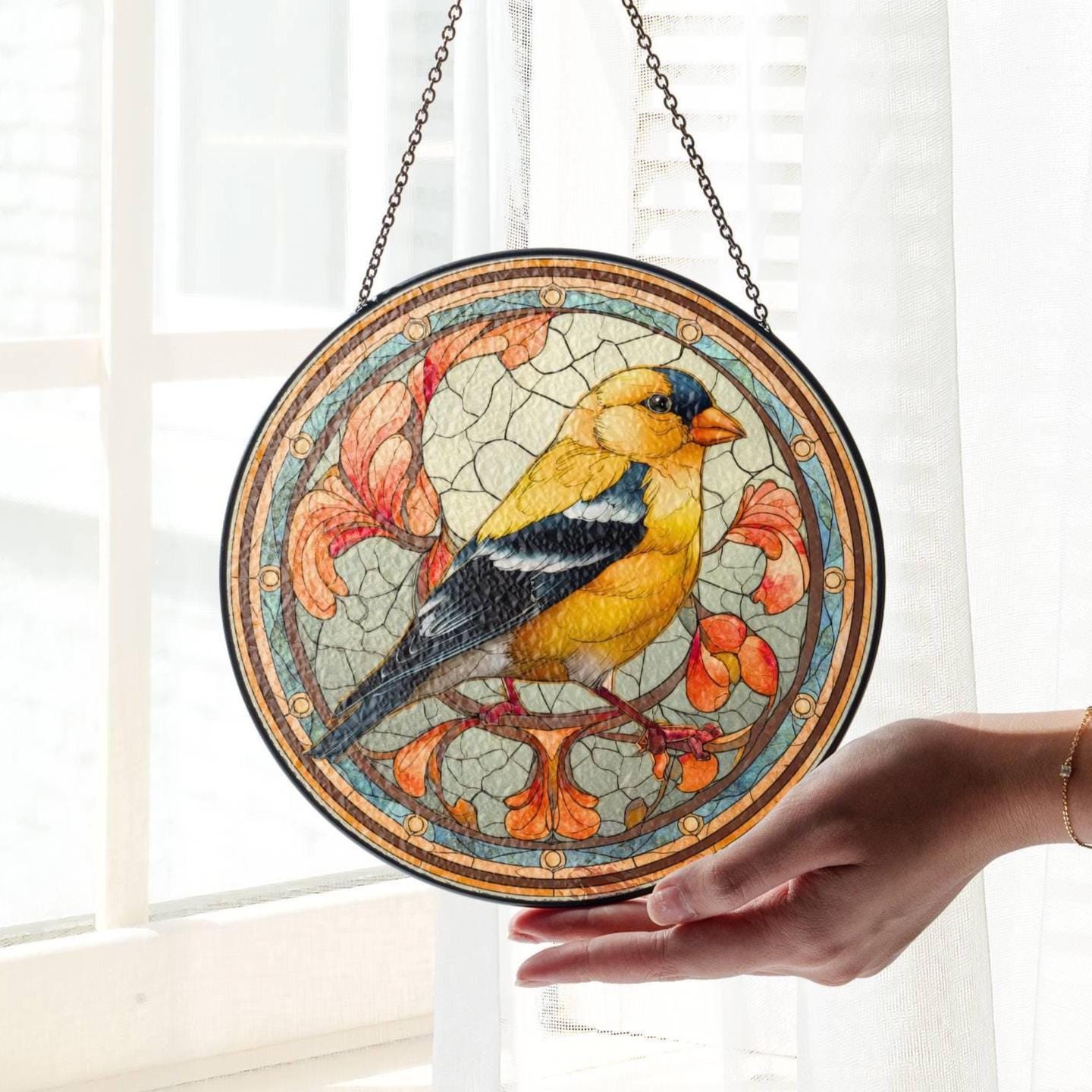 Goldfinch Stained Glass Sun Catcher - Bird Lover Window Decoration Art