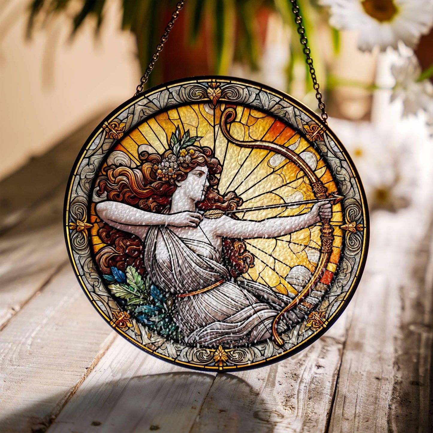 Artemis Stained Glass SunCatcher Greek Goddess Artemis Window Hanging Protection