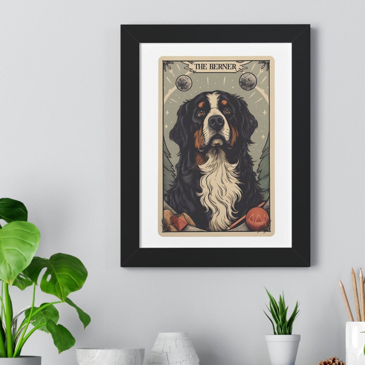 Bernese Mountain Dog Tarot Card Print - Framed Wall Art for Berner Moms