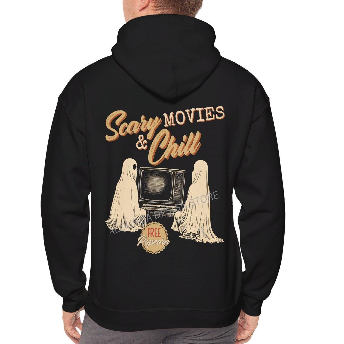 Scary Movies & Chill Hoodie, Halloween Sweatshirt, Trendy Vintage Inspired