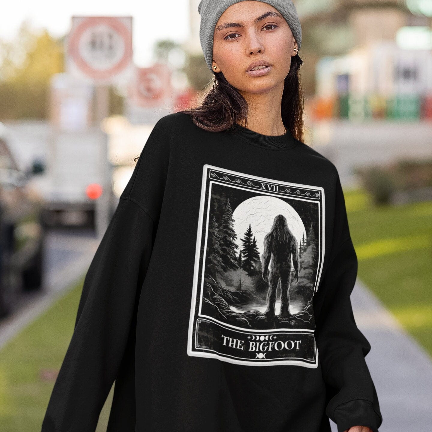 Bigfoot Tarot Card Sweatshirt - Cryptid Lover Gift