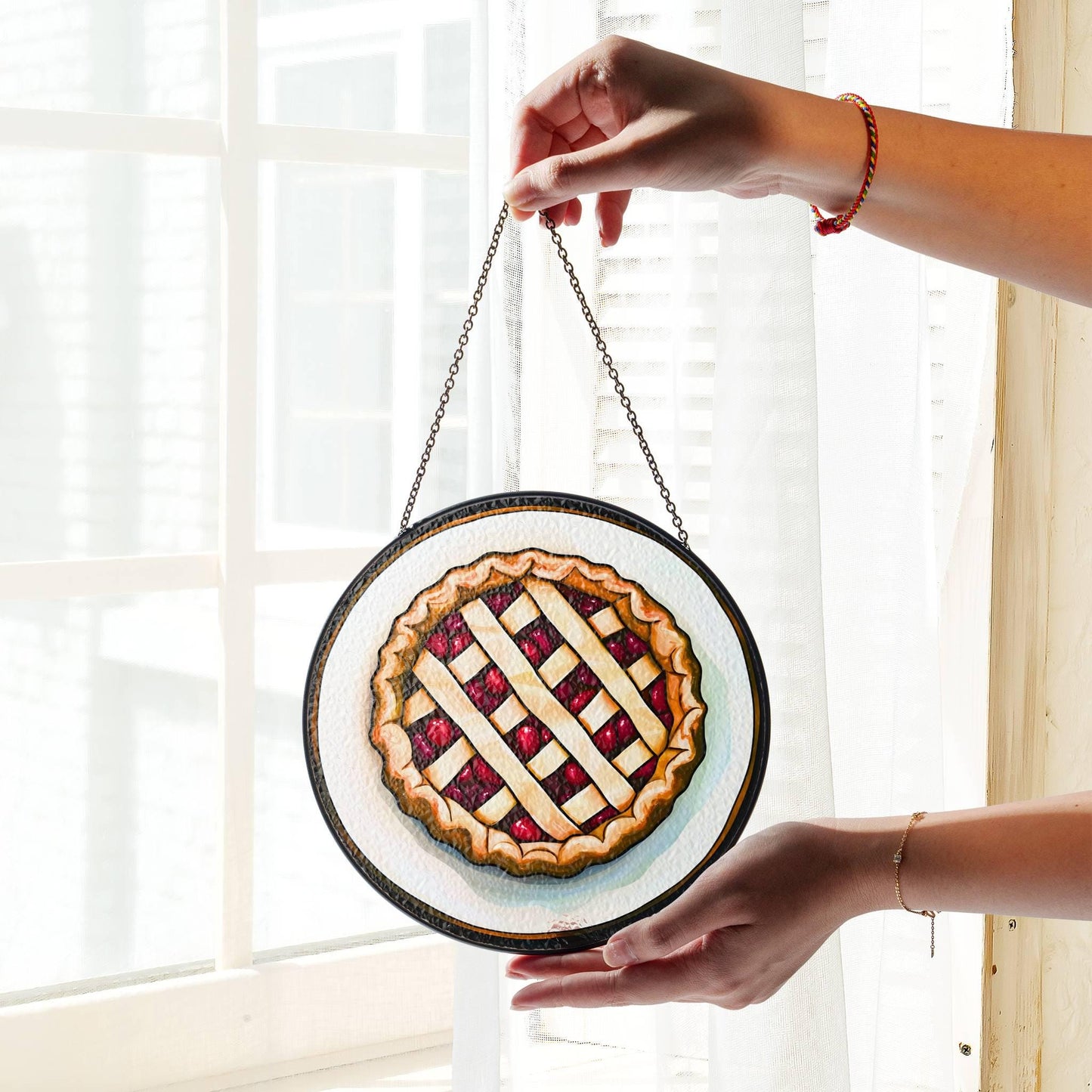 Pie Stained Glass Food SunCatcher Foodie Gift Window Hanging Home Decoration